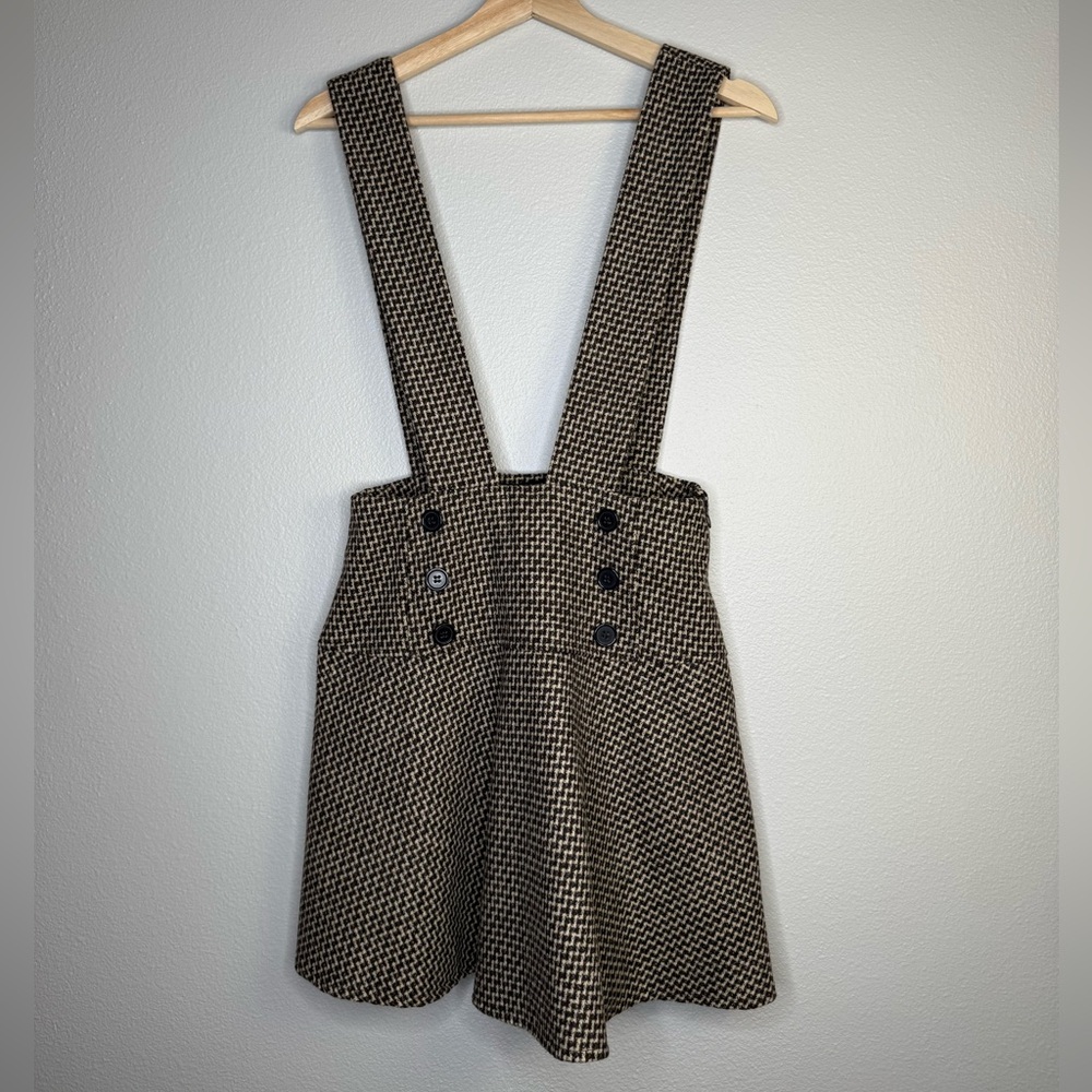 FOREVER 21 Houndstooth Jumper Dress Women’s Size S Brown Cream